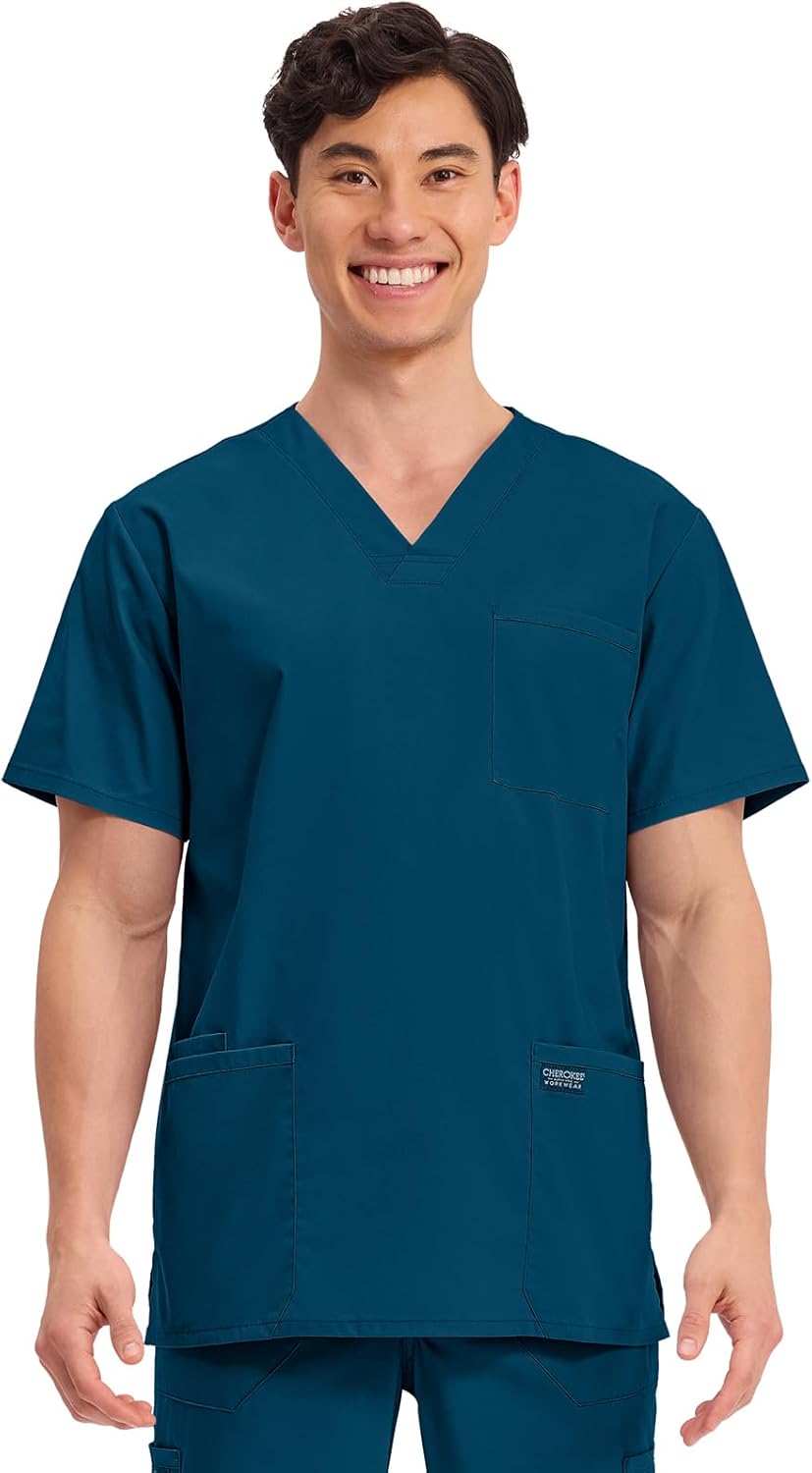 Cherokee Men's V-Neck Top with 4 Pockets for Comfort