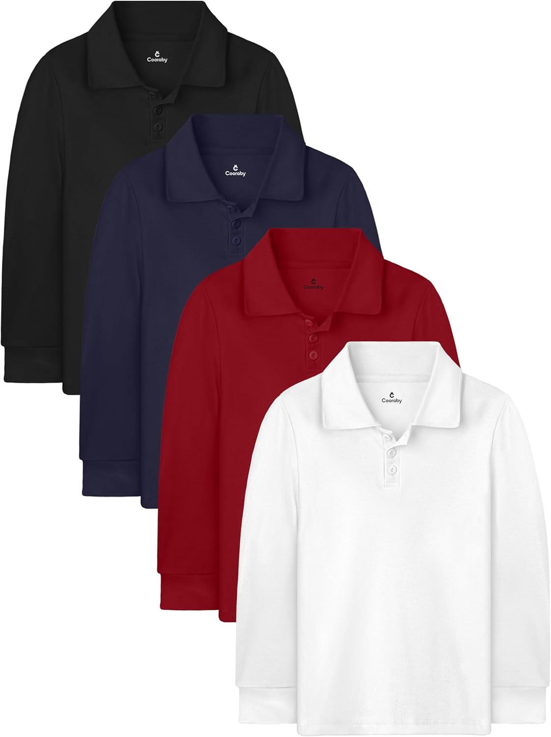Cooraby Boys' Long-Sleeve Pique Polo Shirt 4 Pack for Kids