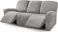 Velvet 8-Pieces Recliner Sofa Cover for 3 Seater - Light Grey