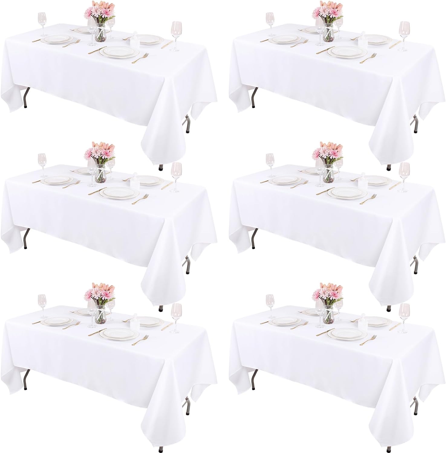 Kesfey 6 Packs White Table Cloths for 6-8 Ft Tables