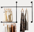 Industrial Pipe Clothing Rack Wall Mounted Garment Bar - Heavy Duty