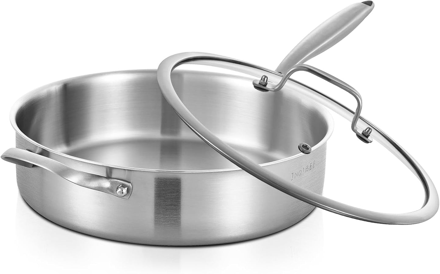 Inqibee Tri-Ply 12 Inch Stainless Steel Saute Pan with Lid