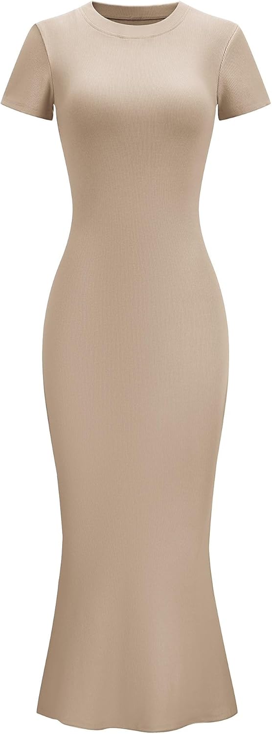 LOMON Women Fishtail Hem Ribbed Maxi Dress for Summer Style