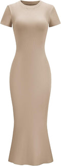 LOMON Fishtail Hem Ribbed Maxi Dress - Flattering Everyday Elegance