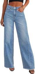 Sidefeel Wide Leg Jeans High Waisted Raw Hem - Flattering Baggy Fit up