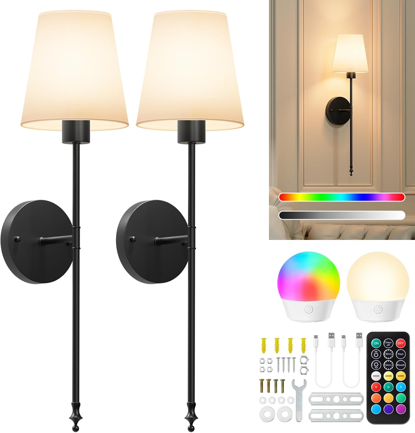 Brightown Battery Operated Wall Sconces Set of 2 for Home Decor