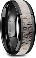 Tres Black Ceramic Wedding Band 8mm with Ombre Color Deer Antler Inlay