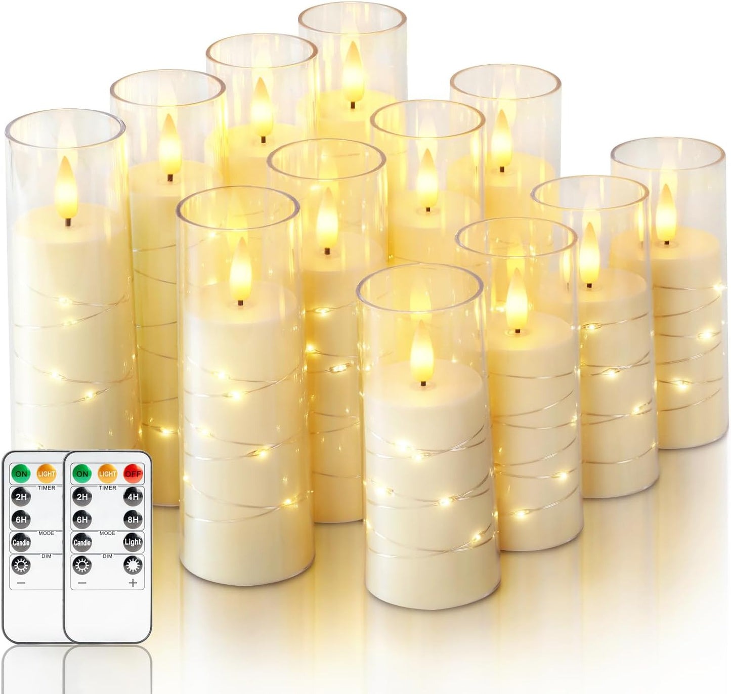 Homemory Flameless Candles with Star String Lights for Decor
