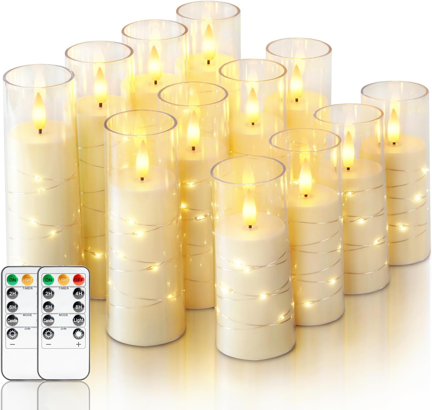 Homemory Flameless Candles with Star String Lights for Decor