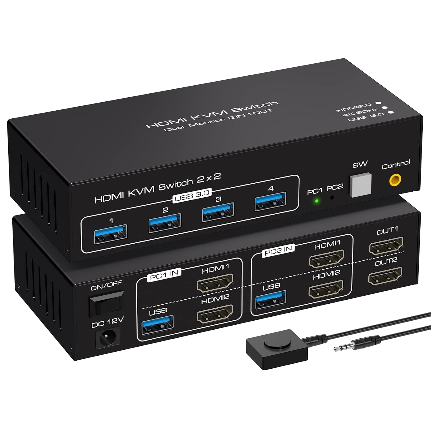 Dual Monitor KVM Switch HDMI 4K 60Hz for 2 Computers and Monitors