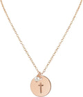 Handmade Pearl Cross Charm Necklace in 14k Rose Gold Fill - Adjustable