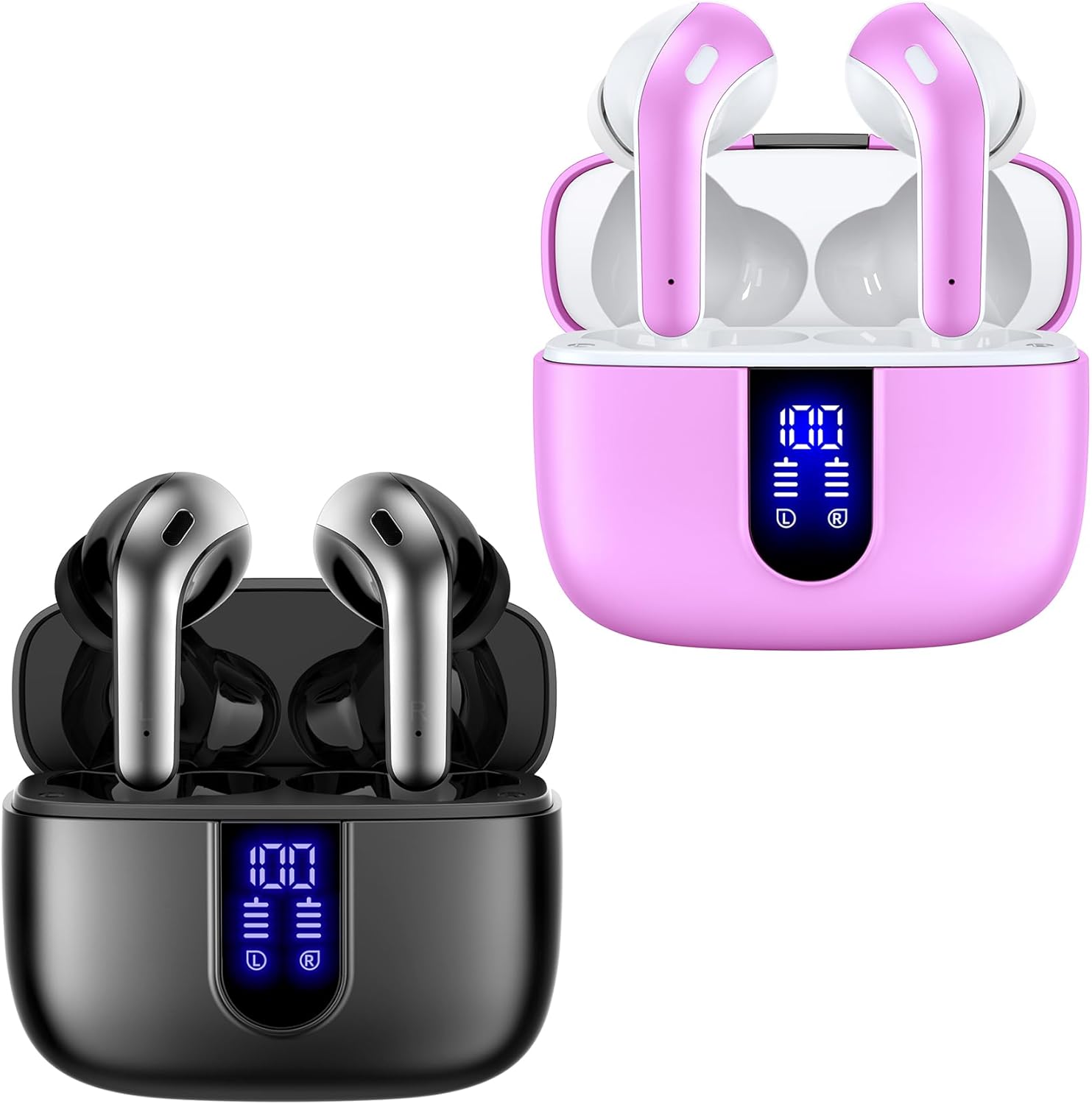 TAGRY Sunset Pink Wireless Earbuds: 60H Playback