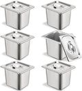 6 Set Stainless Steel Hotel Pans 1/6 Size 6in Deep With Lids - Durable