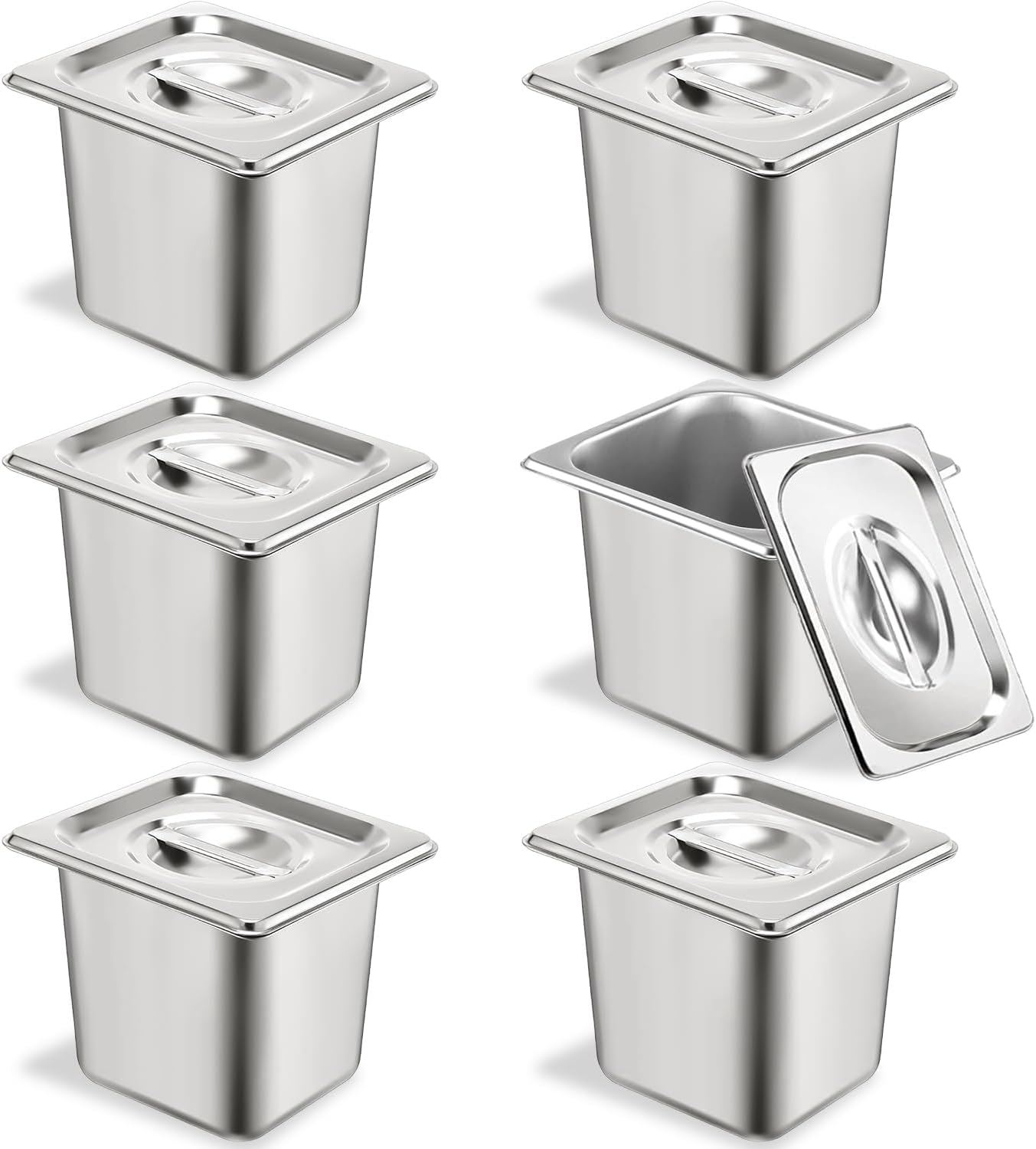 6 Set Stainless Steel Hotel Pans for Catering and Food Storage