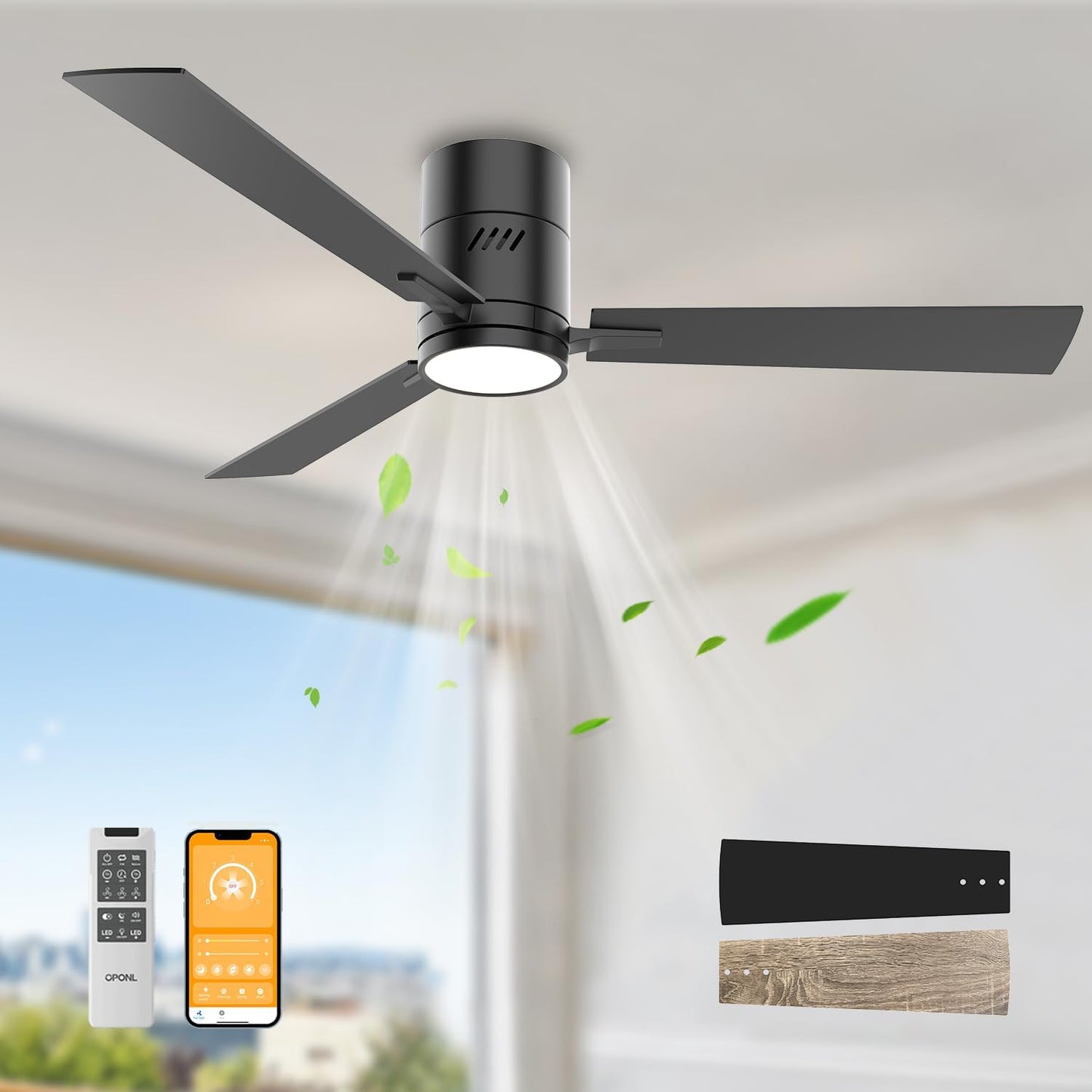 Black 52 Inch Ceiling Fan with Light and Remote Control Features