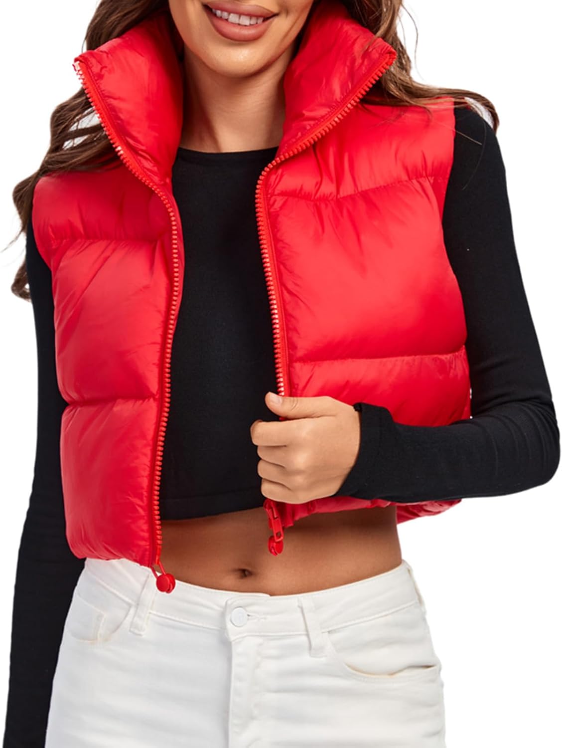 Fuinloth Women's Padded Vest: Stylish Lightweight Zip Crop Gilet