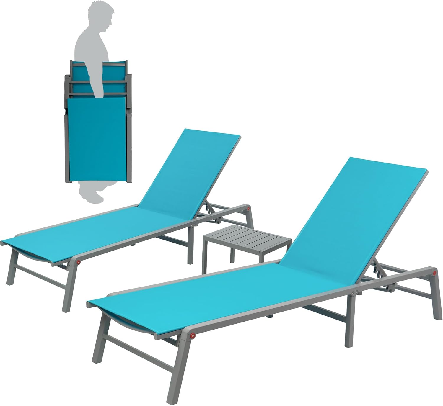 Foldable Lounge Chair Set w/ Adjustable Backrests - Relax in Style!