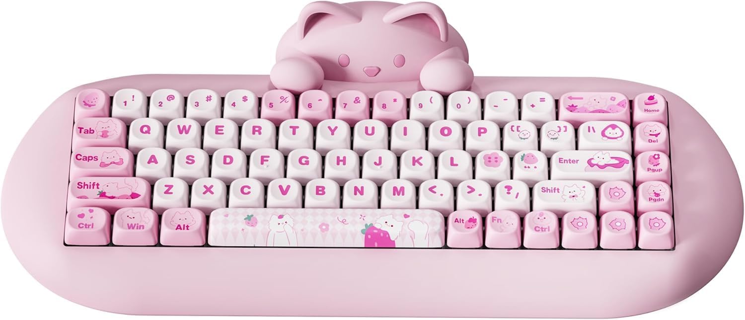 YUNZII C68 Wireless Mechanical Keyboard: Cute Cat Silicone Design