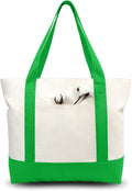 Lime Green/Natural Canvas Tote Bag 3-Pack - Large Reusable Grocery
