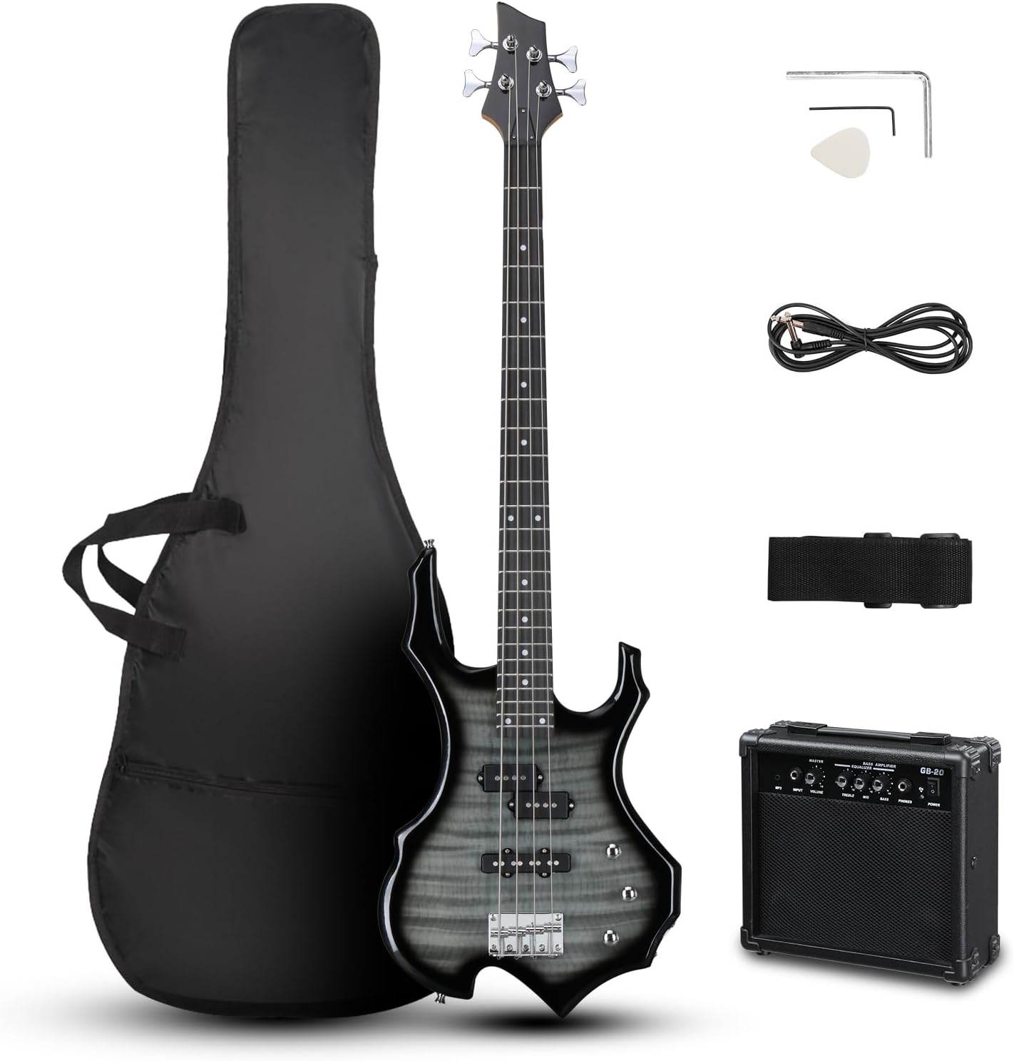 Ktaxon Electric Bass Guitar Set with 20 Watt Amplifier and Bag