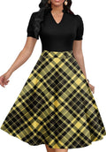 Womens Short Puff Sleeve V Neck Casual A-Line Dress - Soft Stretch