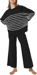 Pink Queen Women's 2 Piece Knit Tracksuit Set - Wide Leg Lounge Pants