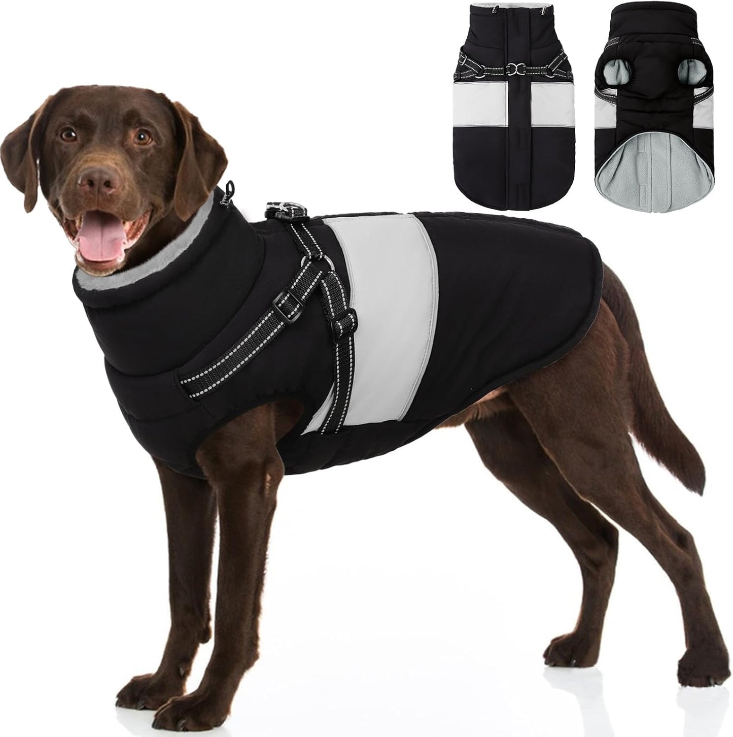 SUNFURA Dog Jacket with Built-in Harness for Winter Warmth