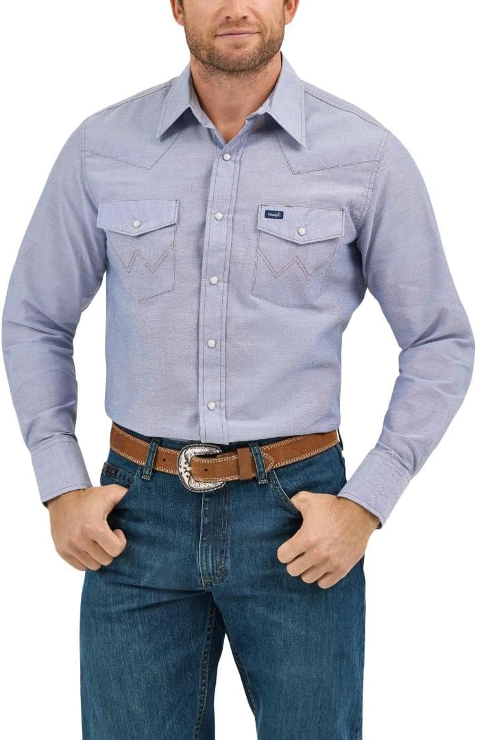 Wrangler Men's Chambray Long Sleeve Work Shirt for Comfort