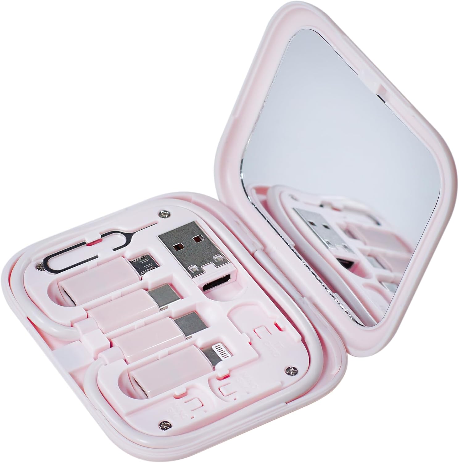 Yinow USB C to C Cable 11.3'' with 3 OTG Adapters in Pocket Mirror Case, Pink