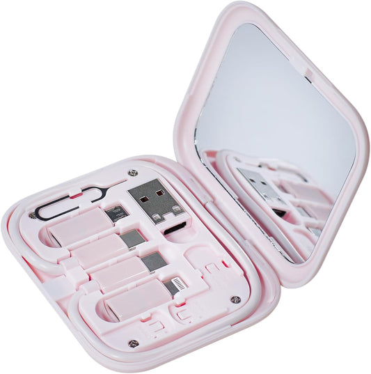 Yinow USB C to C Cable 11.3'' with 3 OTG Adapters in Pocket Mirror Case, Pink