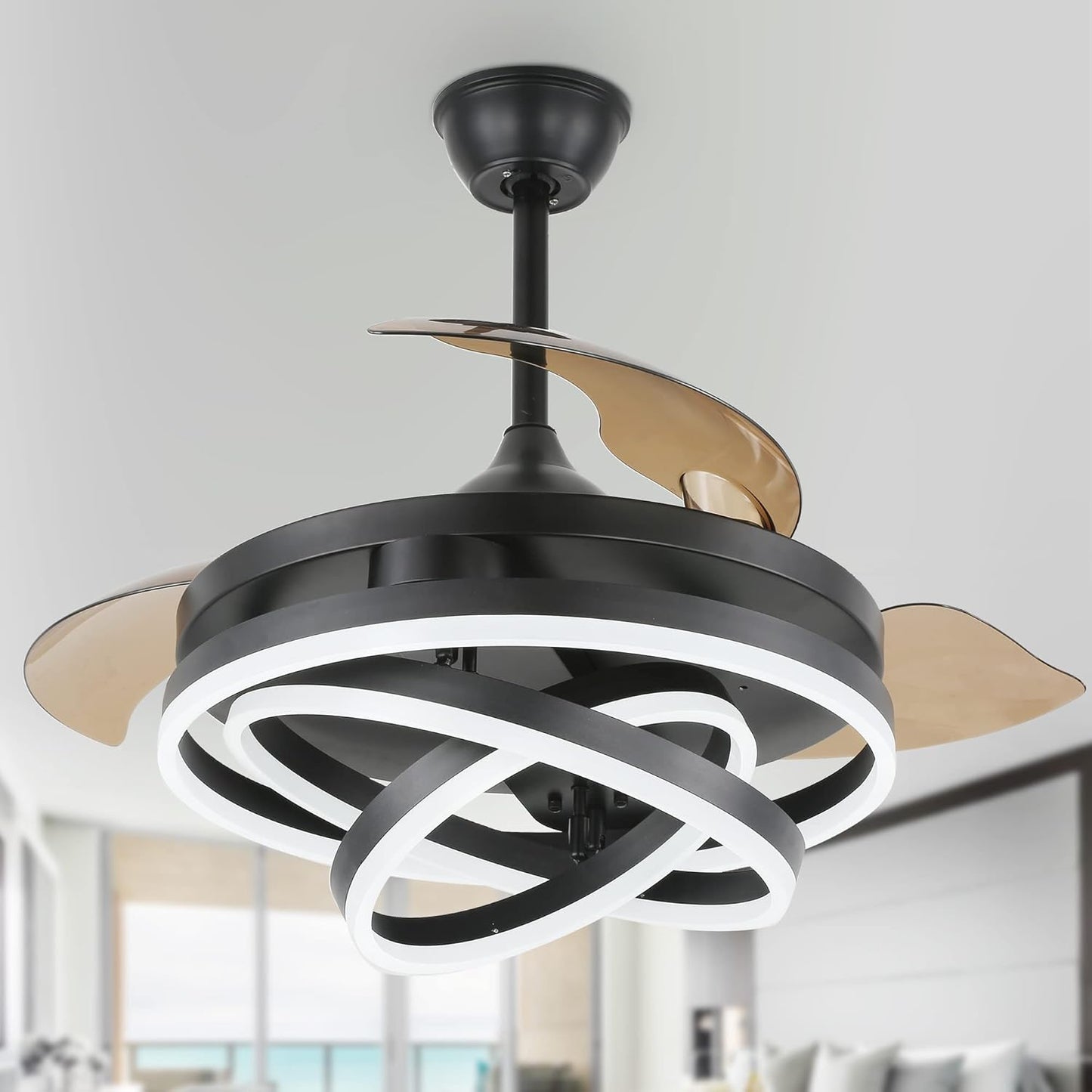 42in Retractable Ceiling Fan with Lights for Modern Spaces
