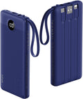 10K mAh Slim Power Bank, 5 Outputs, 2 Inputs, Built-in Cables, Navy Blue