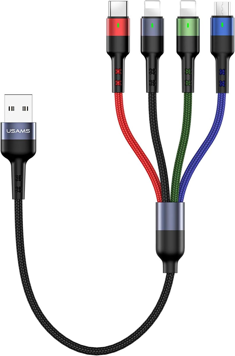 USAMS 2-Pack 1FT Nylon Braided Multi Charge Cable