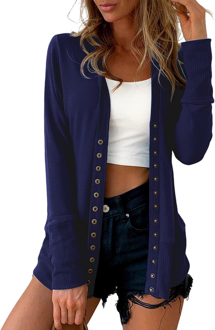 Traleubie Women's Long Sleeve V-Neck Button Down Cardigan