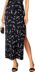 Women's Satin High Waisted Side Split Maxi Skirt - Elastic Waistband