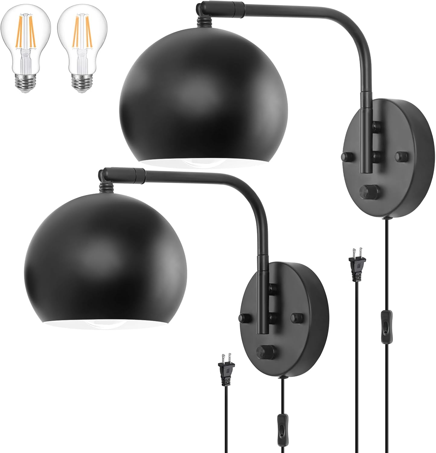 Dimmable Wall Sconces Set of 2 with Adjustable Swing Arm Design