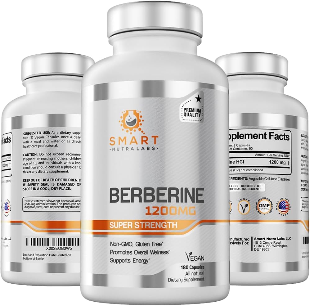 Premium Berberine HCL 1200mg Supplement - 180 Vegan Capsules