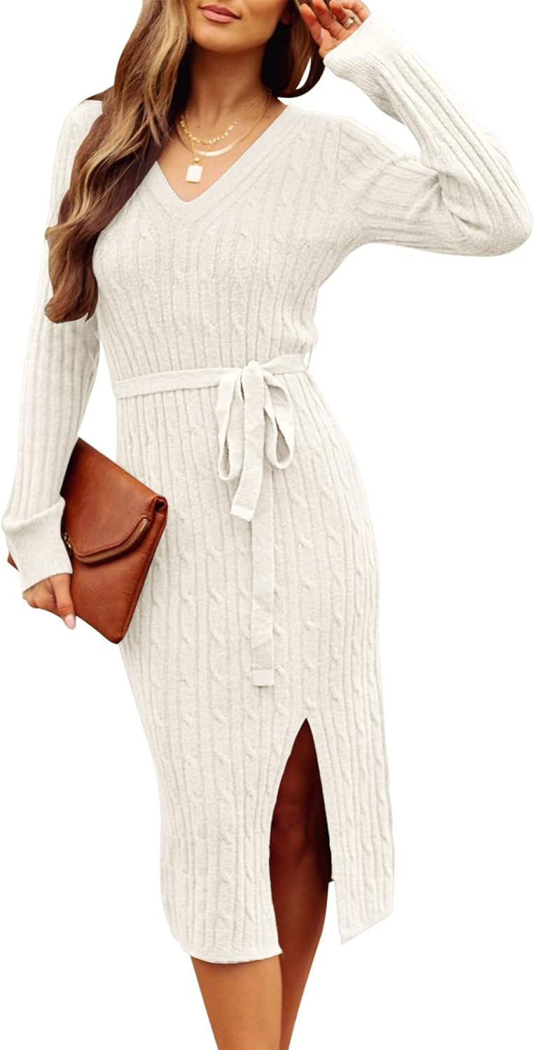 MEROKEETY Women's Long Sleeve Bodycon Sweater Dress for Fall