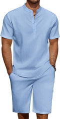 Men's Linen 2-Piece Henley Shirt and Shorts Set - Summer Casual