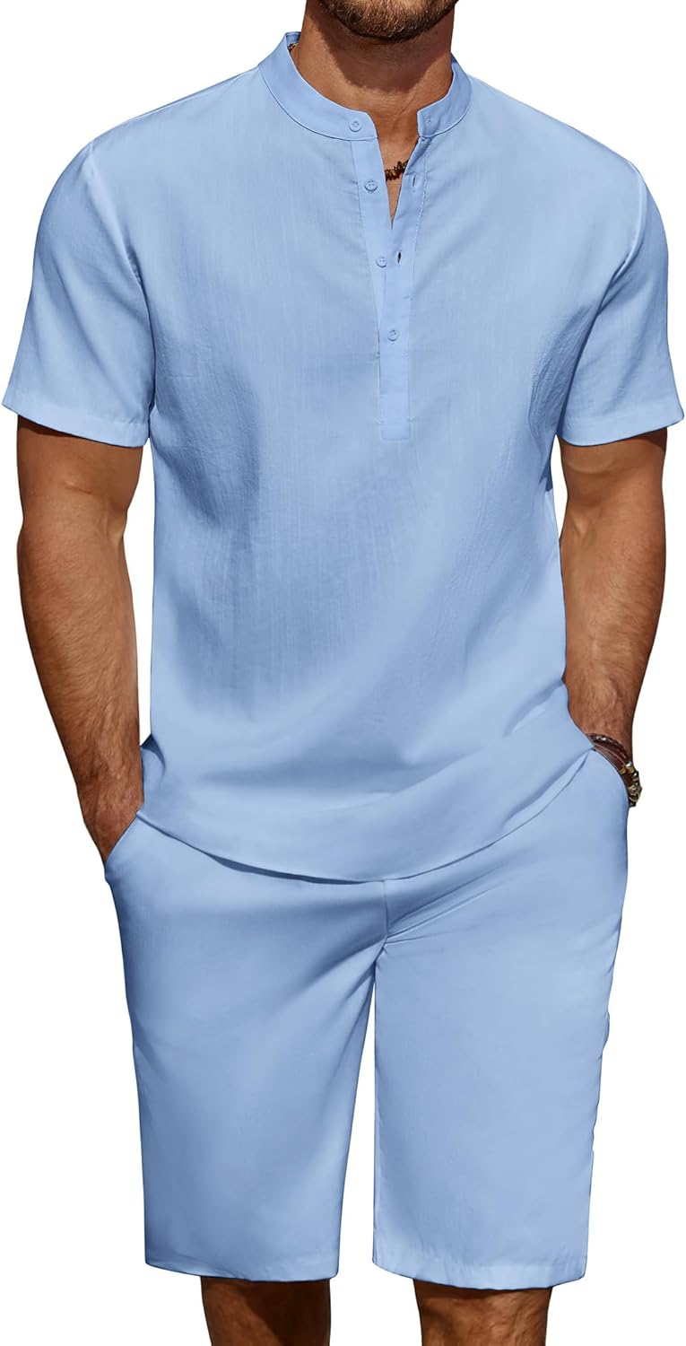 COOFANDY Men's 2 Piece Linen Set for Summer Beach Outfits