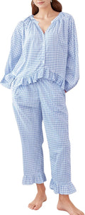 COZYPOIN Womens Plaid 2 Piece Pajamas Set - Soft Cotton Gingham