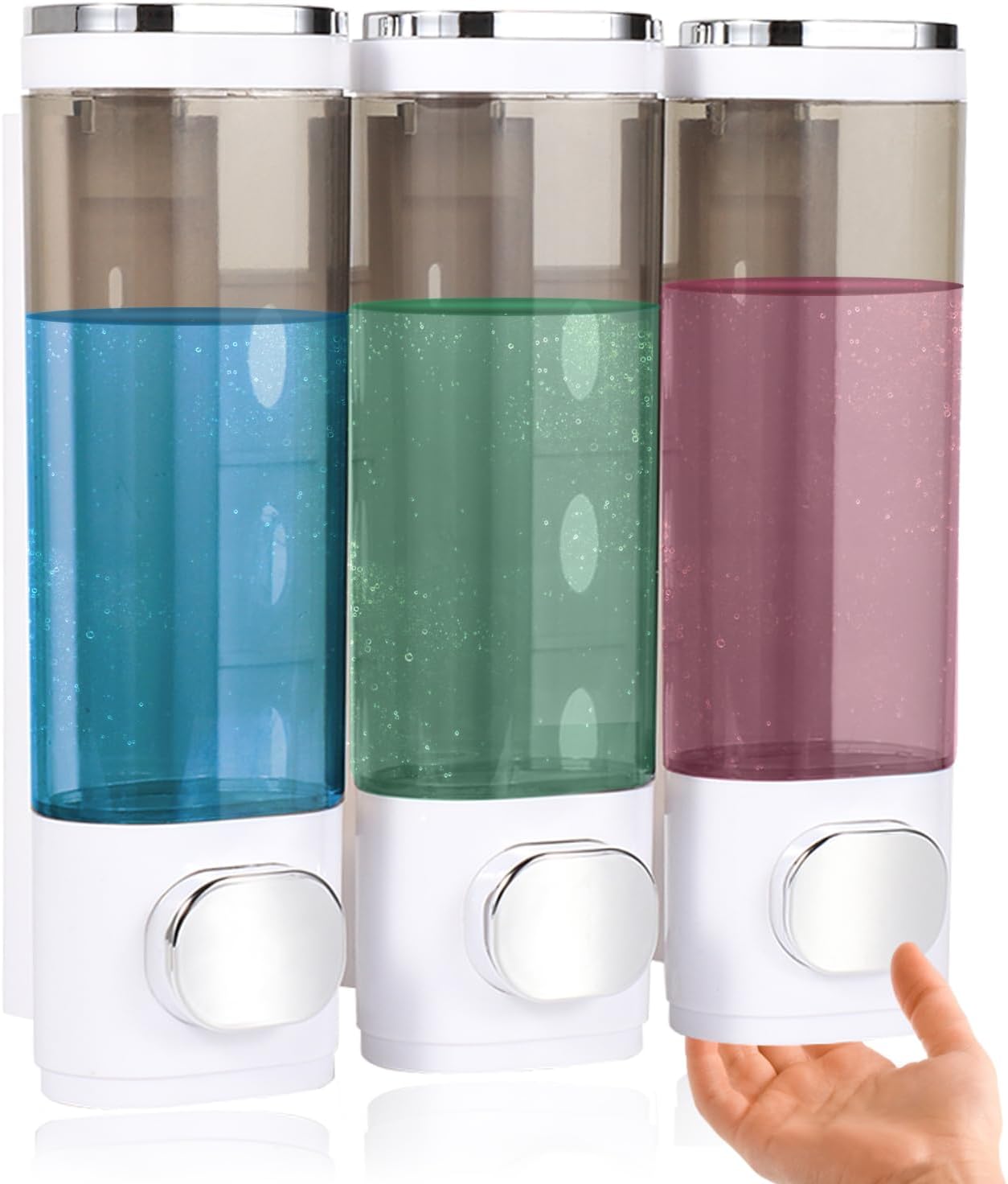 3-in-1 Wall Mounted Shampoo Dispenser Set - No Drill, Easy Pump - Metmaly