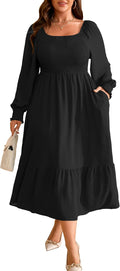 RWJ Plus Size Fall Floral Smocked Maxi Dress - Flowy, Pockets