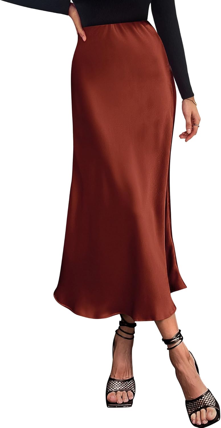 Elegant High Waist Satin Midi Skirt for Women by BTFBM
