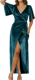 BerryGo Velvet V Neck Wrap Maxi Dress - Elegant Fall Cocktail Wear