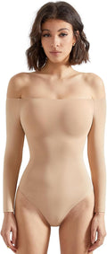 Women Off the Shoulder Long Sleeve Bodysuit - Sleek Shaping Fit