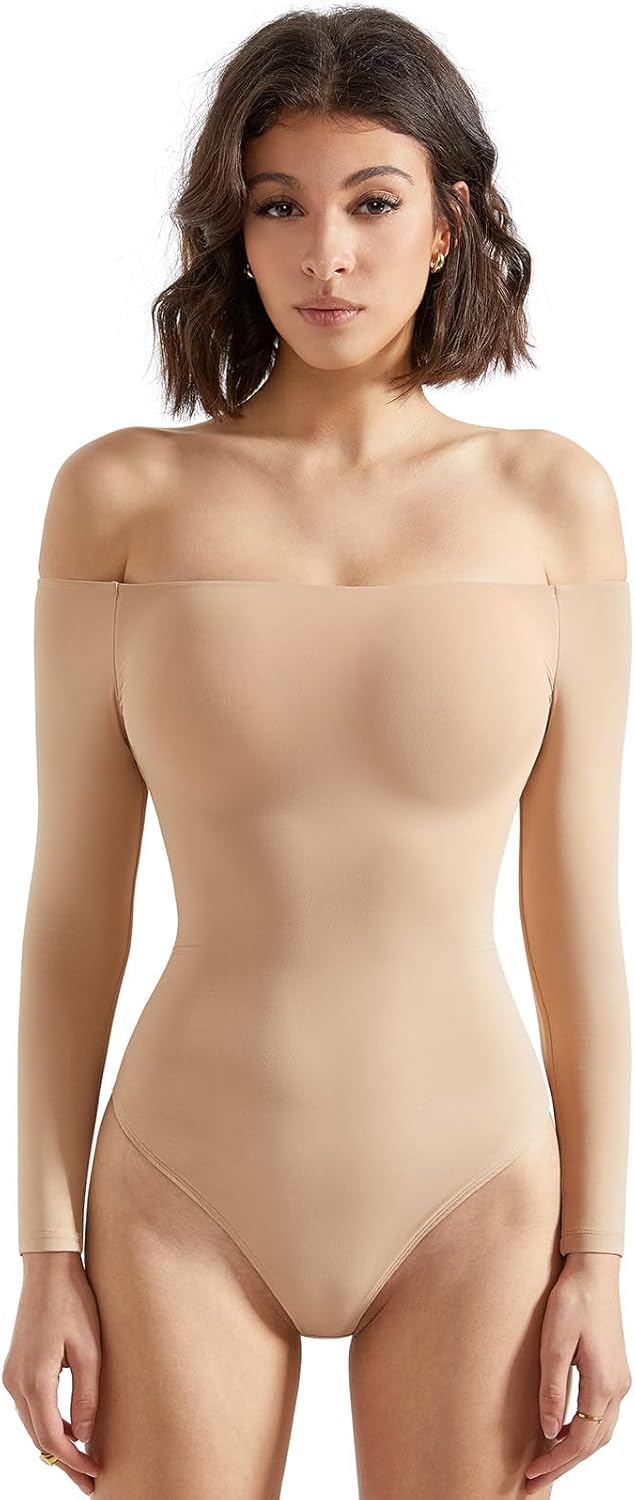 SUUKSESS Off the Shoulder Long Sleeve Bodysuit for Women