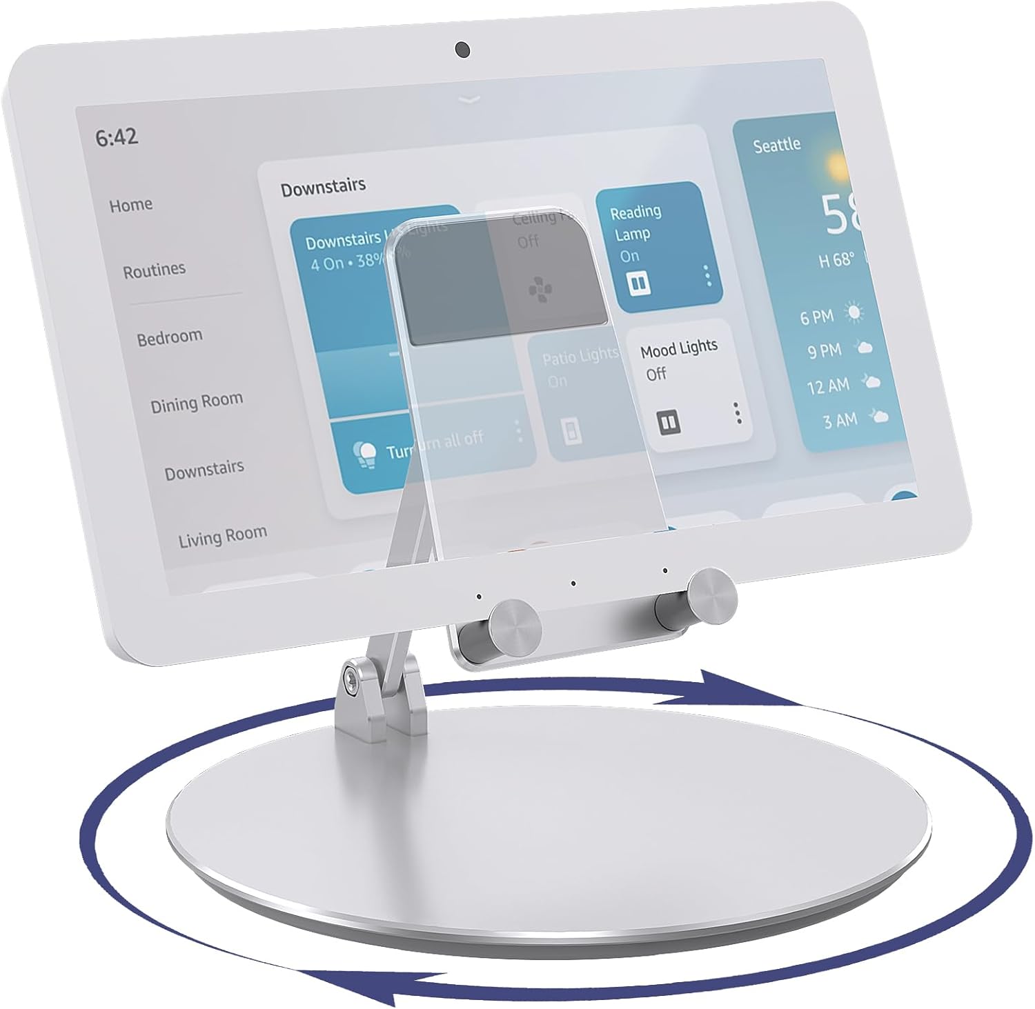 Elevated Stand for Echo Hub with 360 Degree Rotation and Tilt