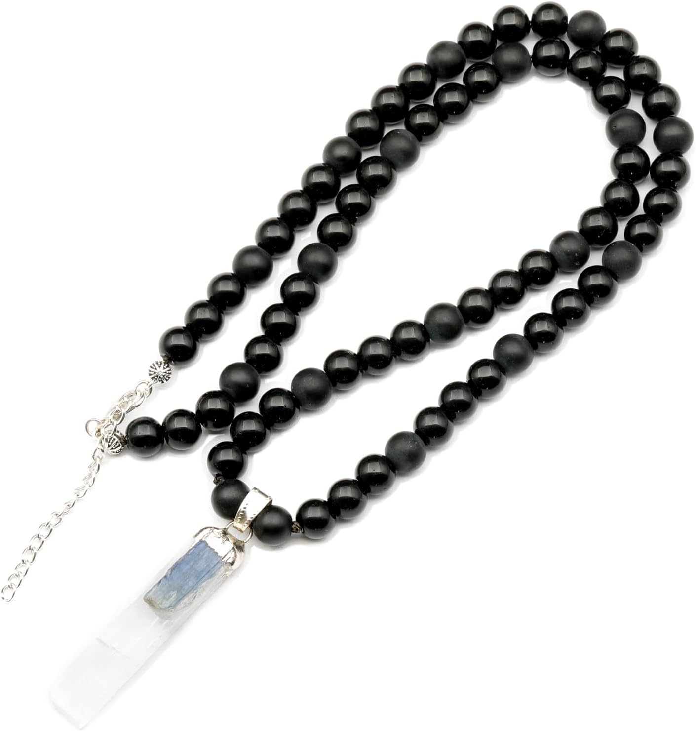 Natural Raw Tourmaline Pendant with Black Onyx Beaded Necklace