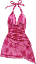 SOLY HUX Tie Dye Halter V Neck Mini Dress - Flattering Retro Fit Night